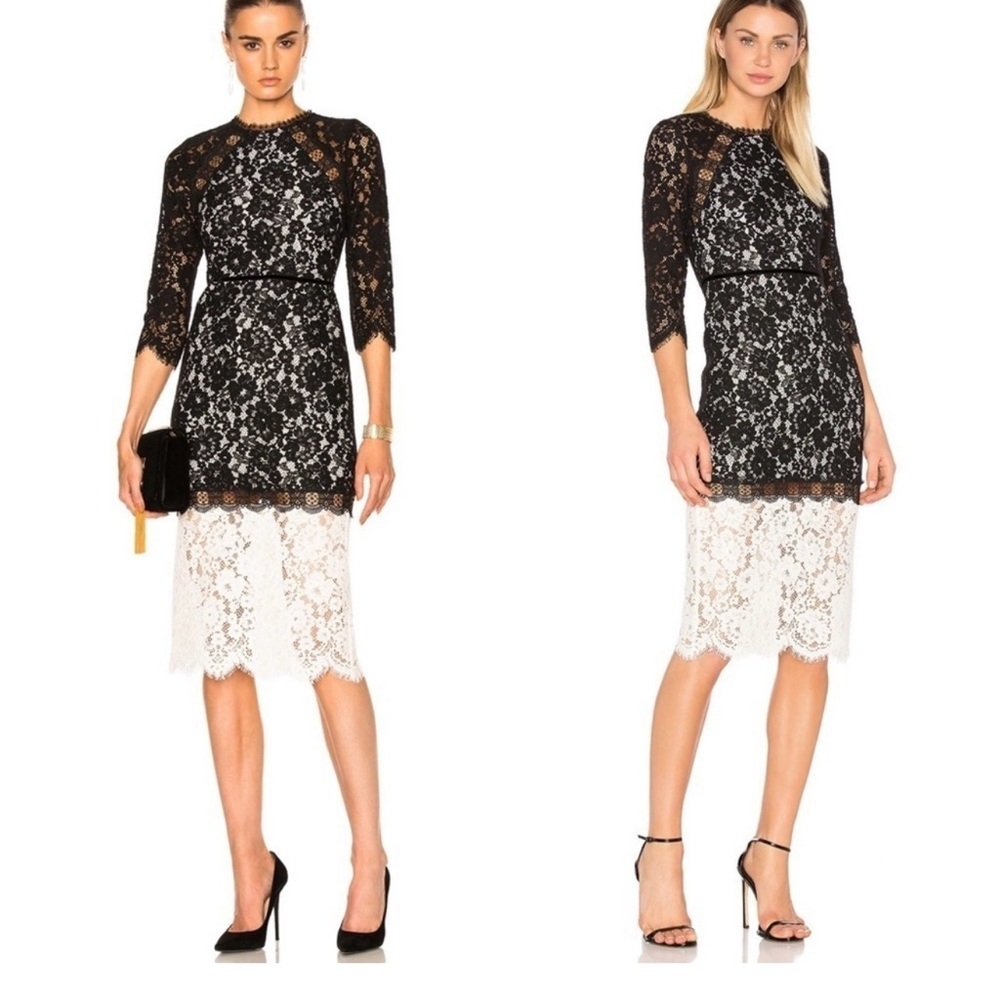Elegant Alexie Whitney Black and White Lace Long Sleeve Dress